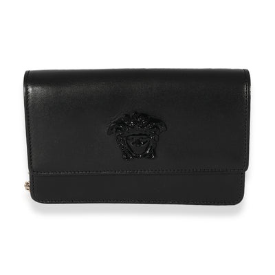 Versace Black Leather Medusa Chain Wallet