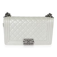 Chanel Silver Quilted Caviar Medium Boy Bag