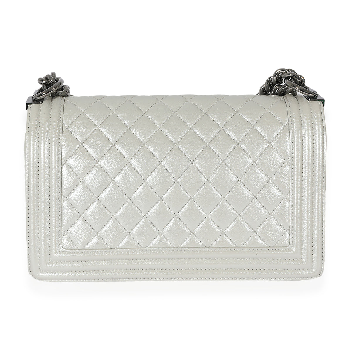 Chanel Silver Quilted Caviar Medium Boy Bag