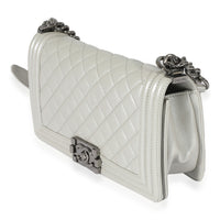 Chanel Silver Quilted Caviar Medium Boy Bag