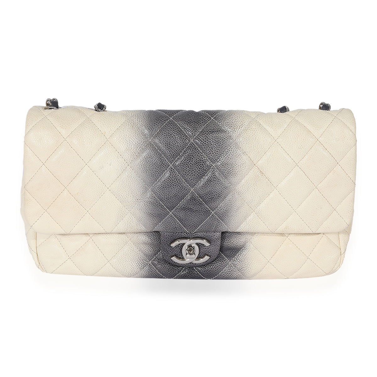 Chanel Beige & Grey Ombré Stripe Caviar Flap Bag