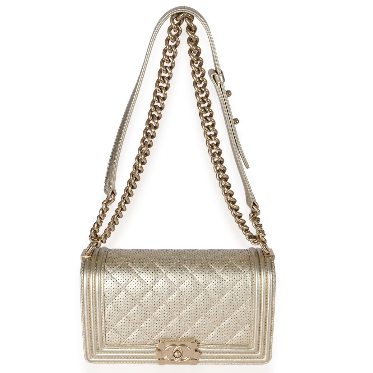 Chanel Gold Perforated Old Medium Boy Bag