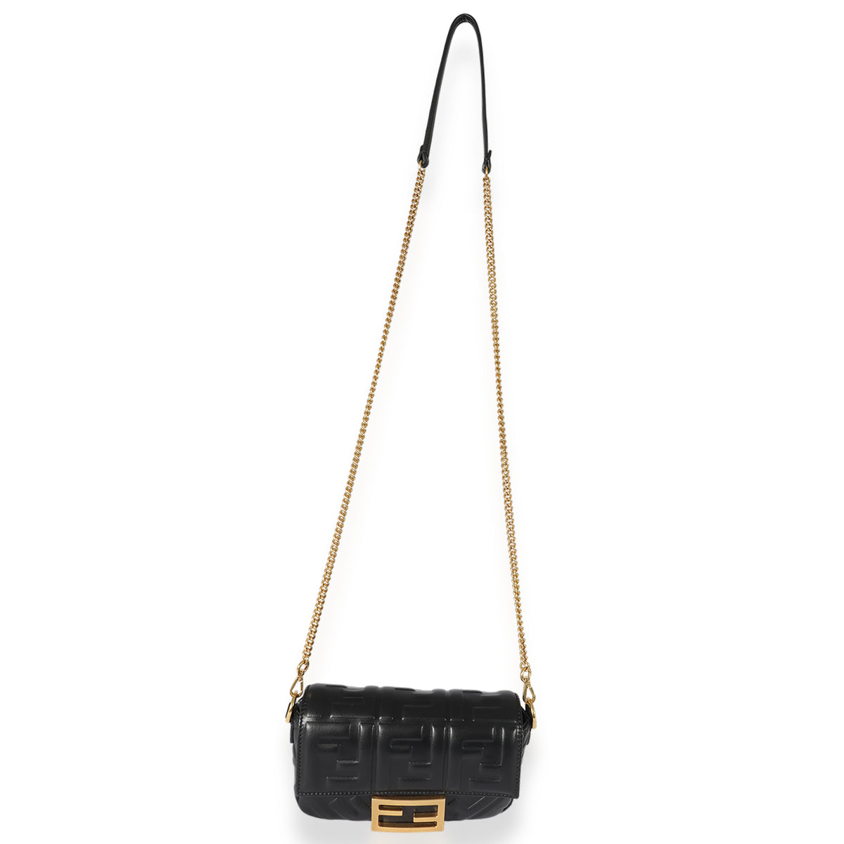 Fendi Black Logo Embossed Mini Baguette