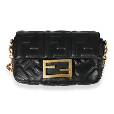 Fendi Black Logo Embossed Mini Baguette