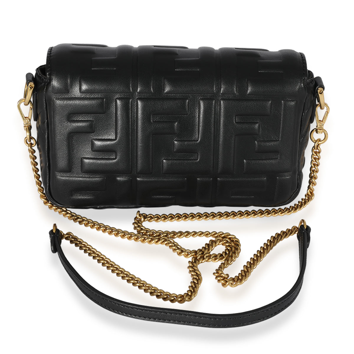 Fendi Black Logo Embossed Mini Baguette