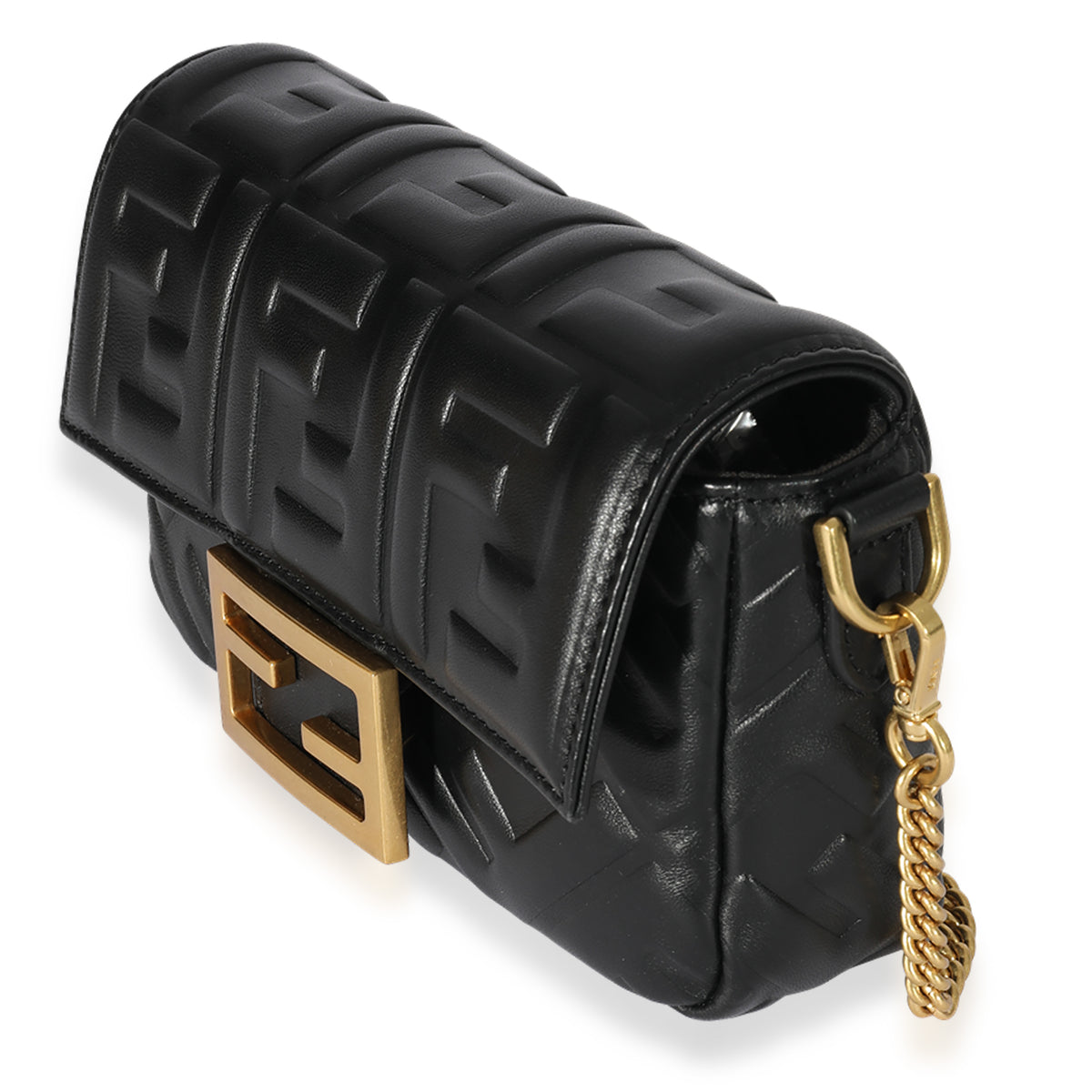 Fendi Black Logo Embossed Mini Baguette