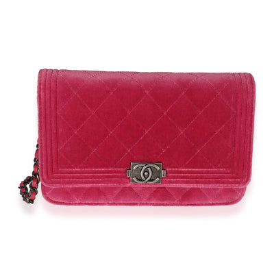 Chanel Pink Velvet Boy Wallet On Chain