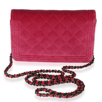 Chanel Pink Velvet Boy Wallet On Chain