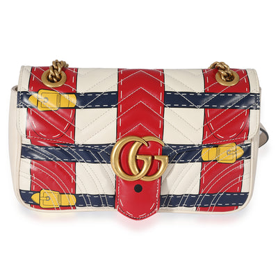 Gucci White & Multicolor Leather GG Marmont Trompe Loeil Shoulder Bag