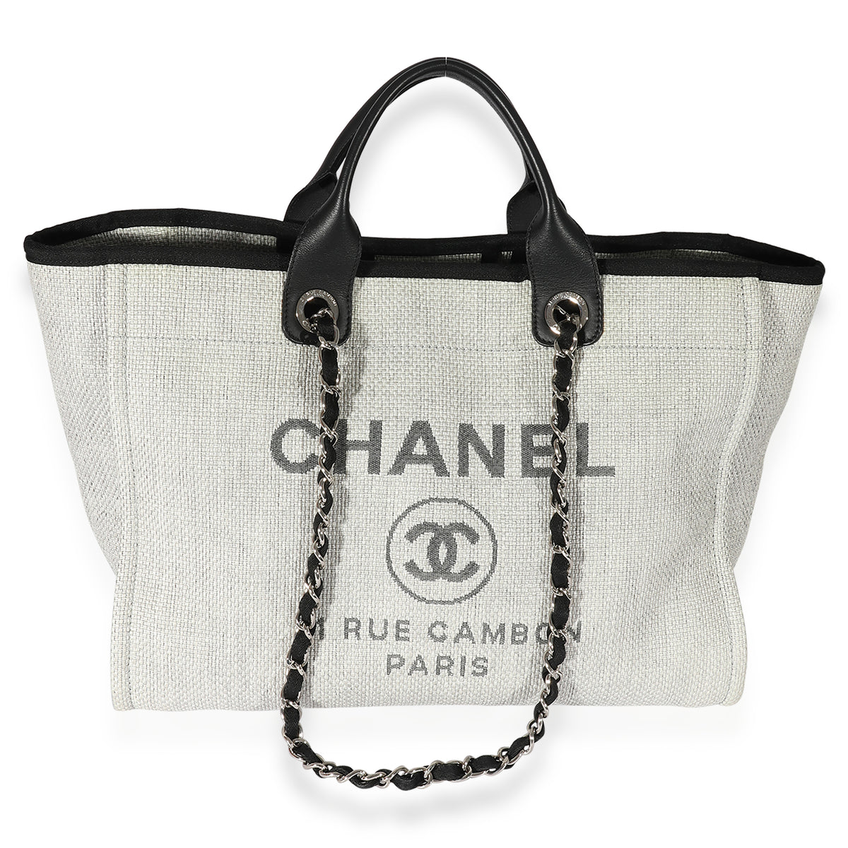 Chanel Small Deauville Shopping Bag Blue Boucle Silver Hardware
