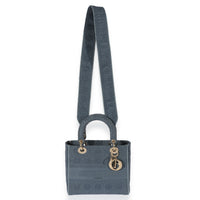 Dior Blue Canvas Embroidered Cannage Medium Lady D-Lite Bag