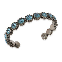 Gucci Blue Crystal & Feline Head  Cuff Bangle in Aged Dark Silver Tone Metal