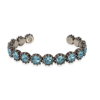 Gucci Blue Crystal & Feline Head  Cuff Bangle in Aged Dark Silver Tone Metal