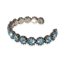 Gucci Blue Crystal & Feline Head  Cuff Bangle in Aged Dark Silver Tone Metal