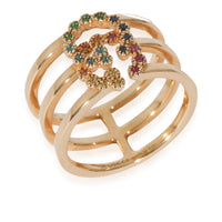 Gucci GG Running Yellow Gold Triple Row Mixed Gemstone Ring in 18K Yellow Gold