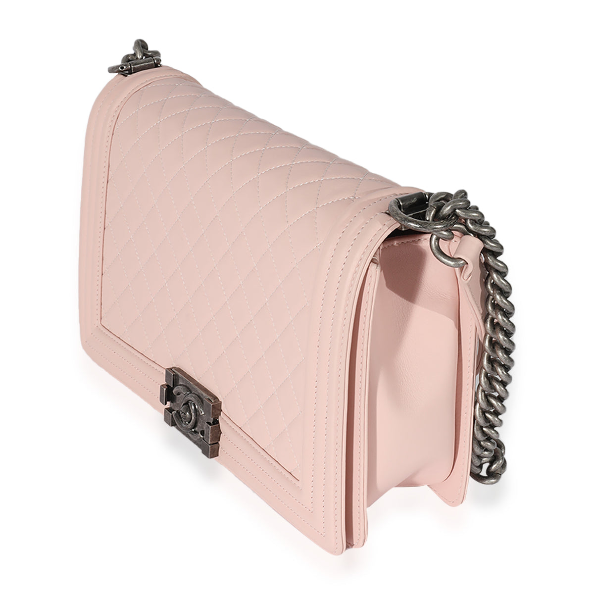 Chanel Light Pink Quilted Calfskin Medium Boy Bag