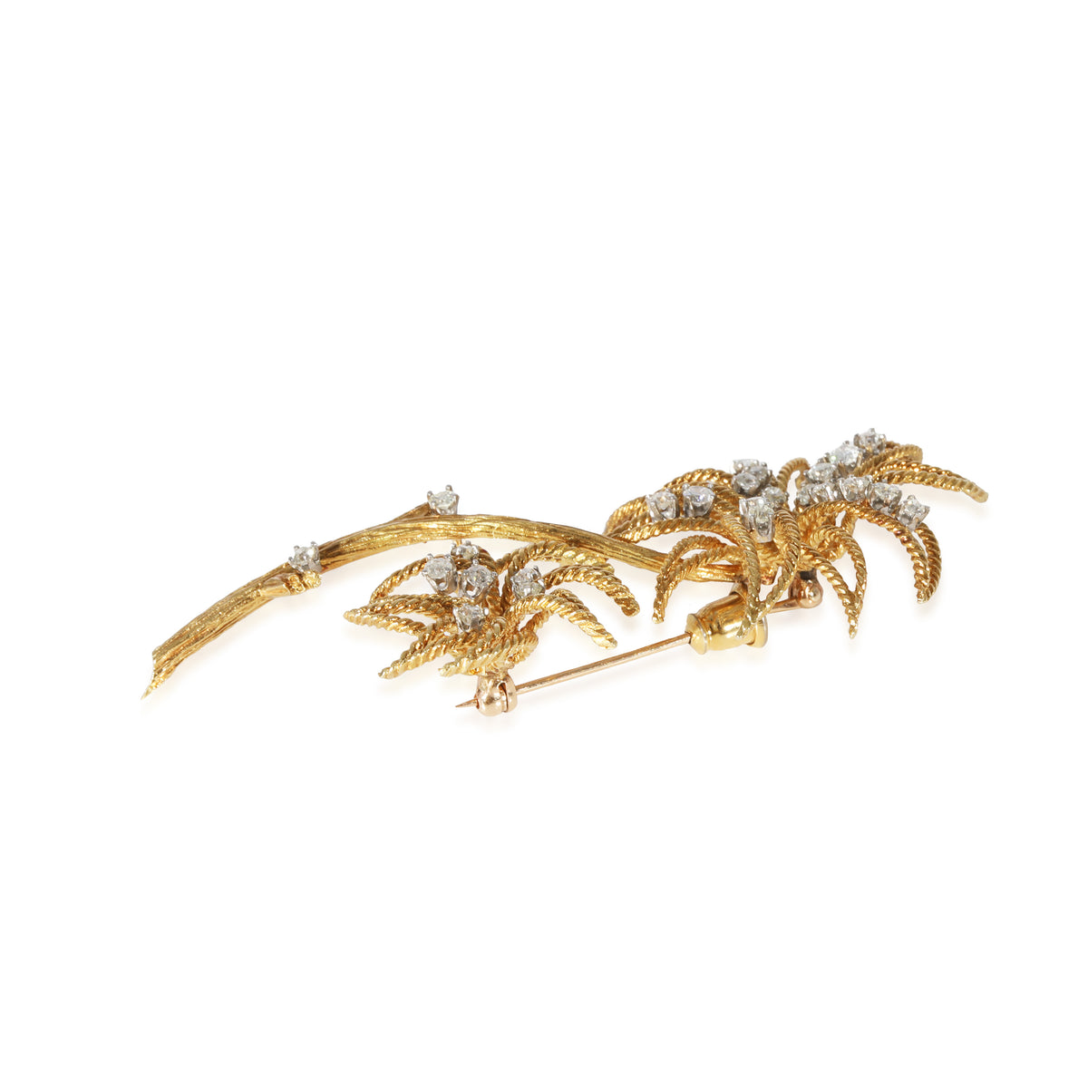 Poinsettia Flower Brooch in 18K Yellow Gold Diamond 0.75 CTW