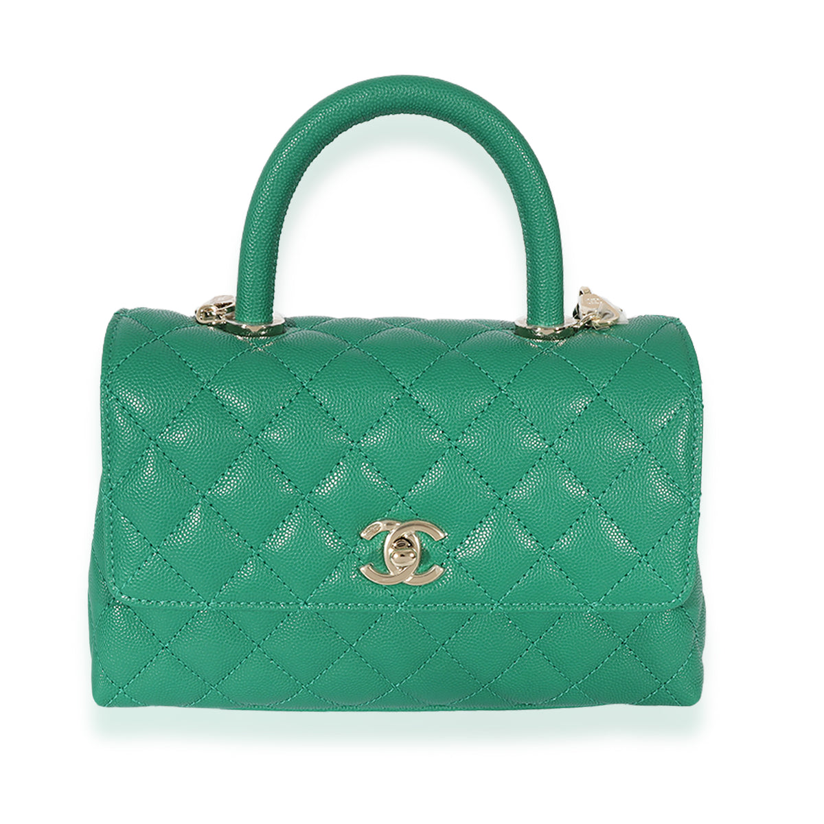 Chanel 22A Green Quilted Caviar Mini Coco Top Handle Flap Bag