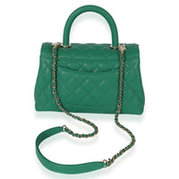 Chanel 22A Green Quilted Caviar Mini Coco Top Handle Flap Bag