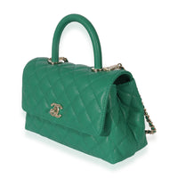 Chanel 22A Green Quilted Caviar Mini Coco Top Handle Flap Bag