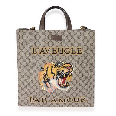 Gucci GG Supreme  LAveugle Par Amour Vertical Tote