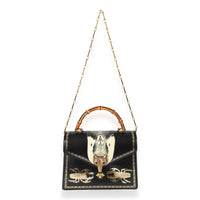 Gucci Black Leather Broche Beetle Top Handle Bag