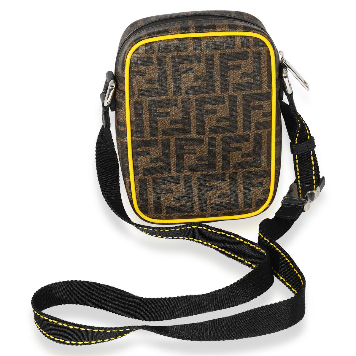 Fendi Brown Zucca & Black Leather Messenger Bag
