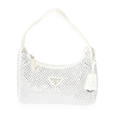 Prada White Satin Crystal Re-Edition 2000 Hobo