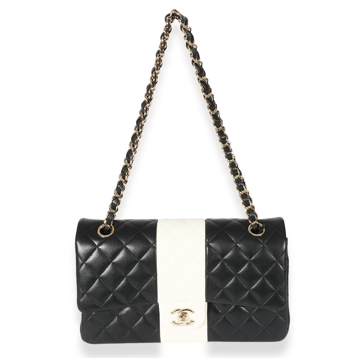 Chanel Lambskin Black White Stripe Medium Flap Bag