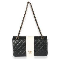 Chanel Lambskin Black White Stripe Medium Flap Bag, myGemma