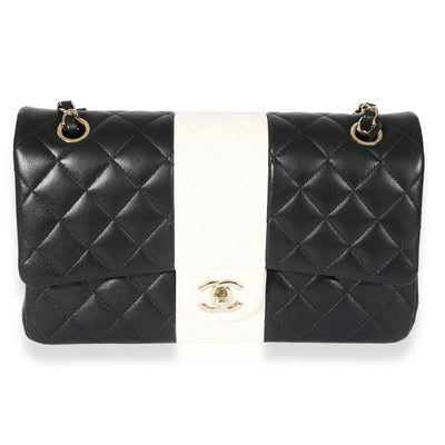 Chanel Lambskin Black White Stripe Medium Flap Bag