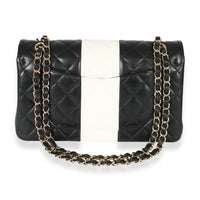 Chanel Lambskin Black White Stripe Medium Flap Bag