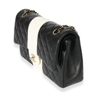 Chanel Lambskin Black White Stripe Medium Flap Bag