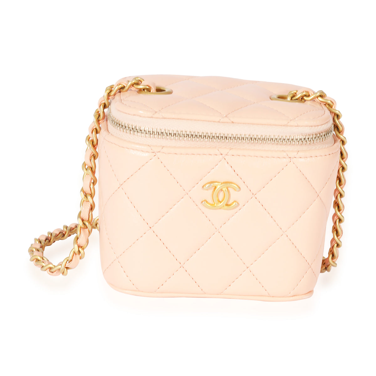 CHANEL Lambskin Quilted Mini Vanity Case With Pearl Chain Light