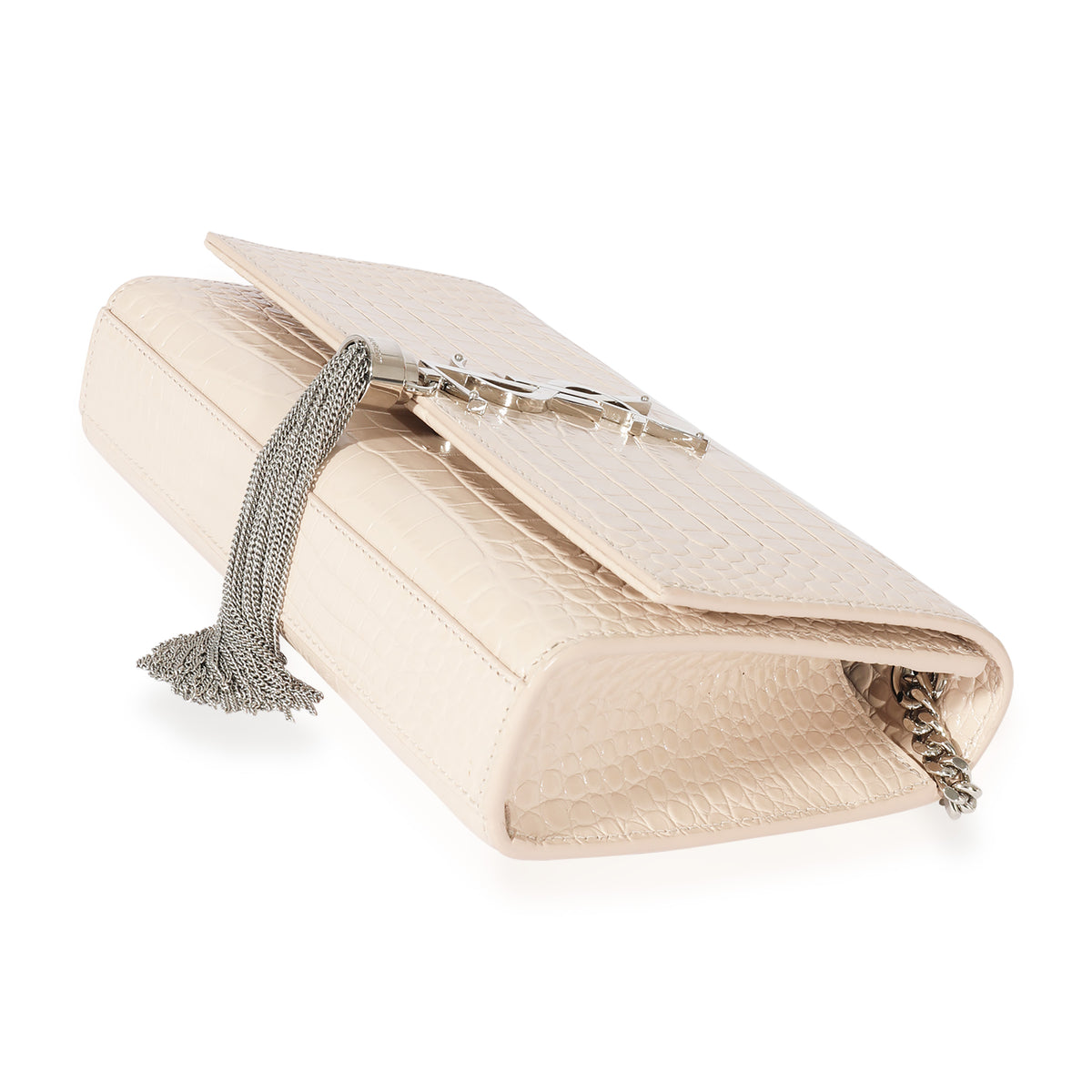 Saint Laurent Cream Croc Embossed Small Tassel Kate