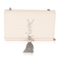 Saint Laurent Cream Croc Embossed Small Tassel Kate