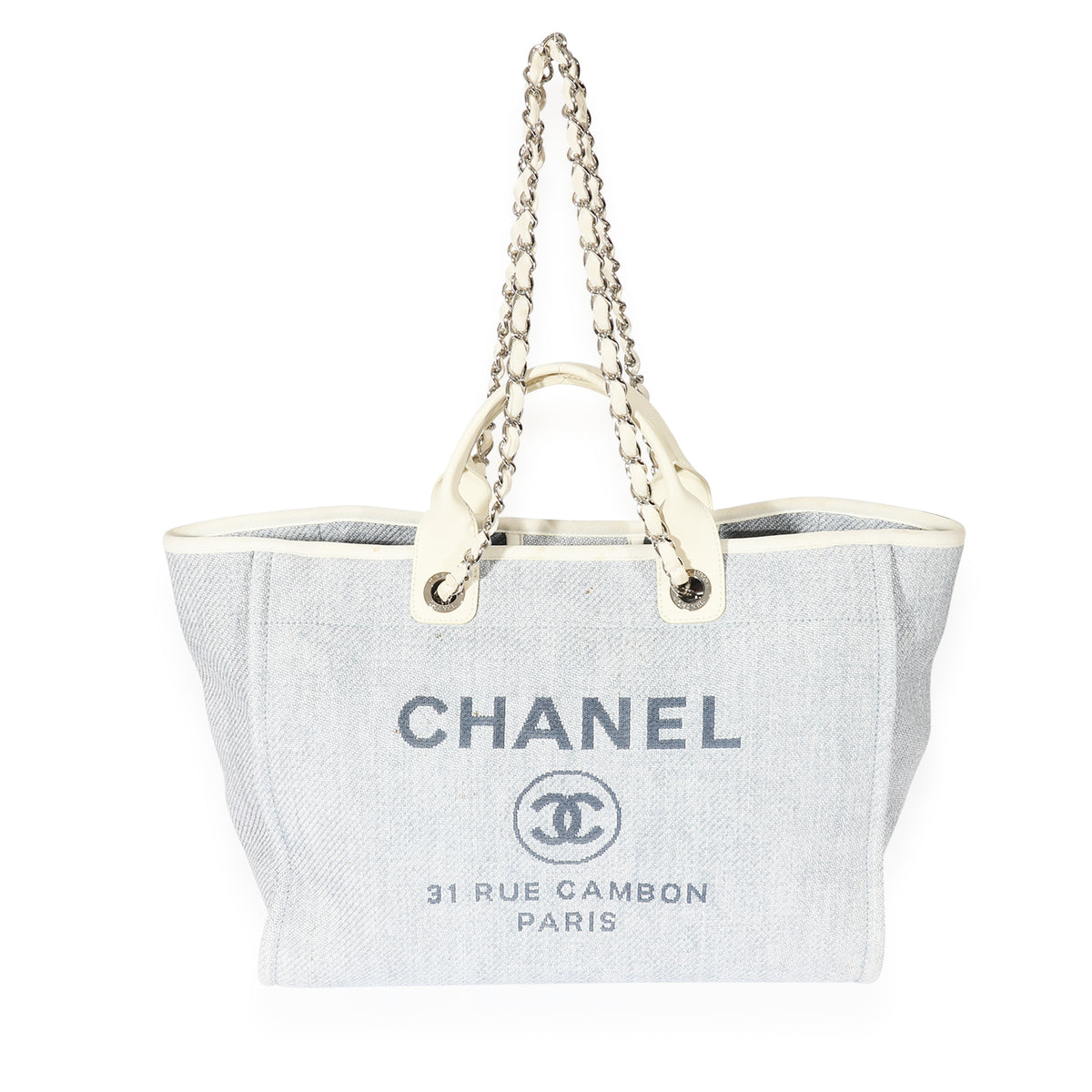 Chanel Striped Navy Mixed Fibres Large Deauville Tote For Sale at