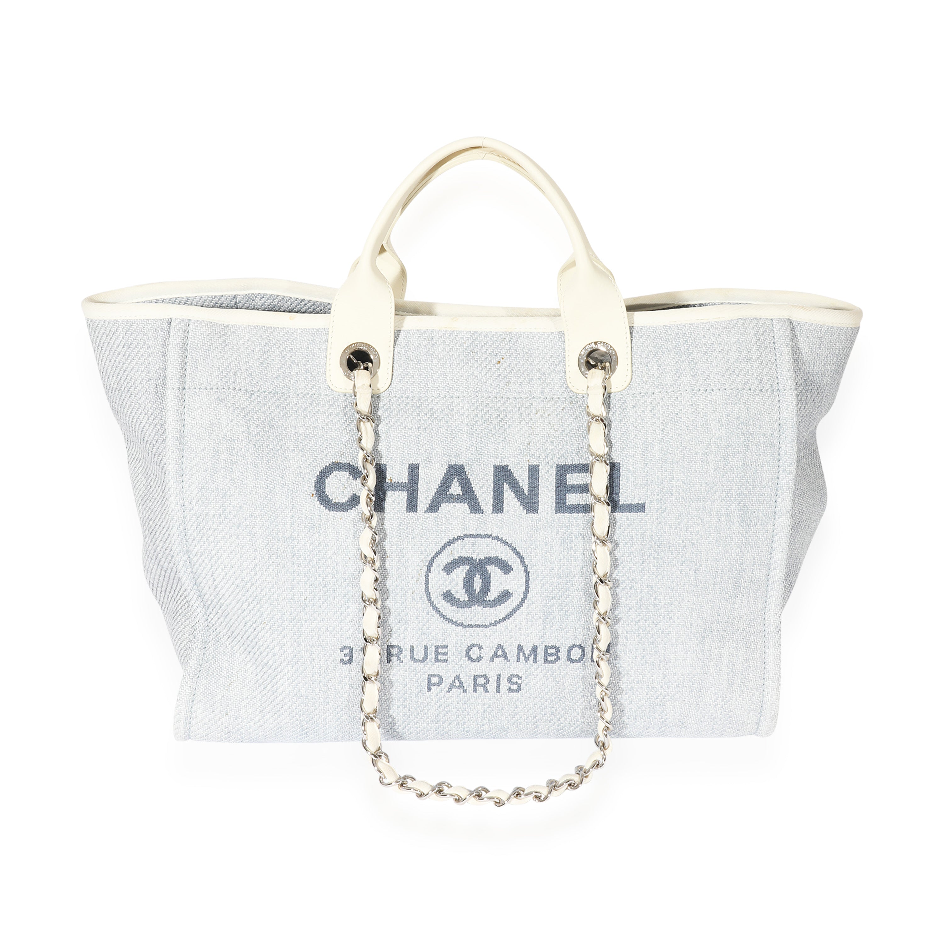 Chanel Raffia Blue White Large Deauville Tote