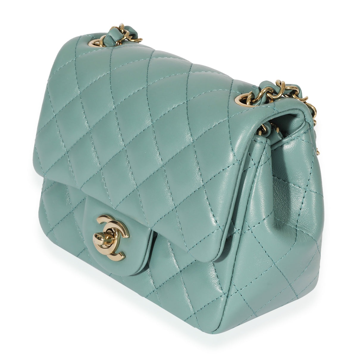 Chanel 22P Green Lambskin Mini Square Flap Bag For Sale at 1stDibs
