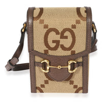 Gucci Camel Jumbo GG Canvas & Ebony Leather Mini Bag