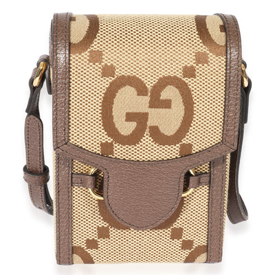 Gucci Camel Jumbo GG Canvas & Ebony Leather Mini Bag