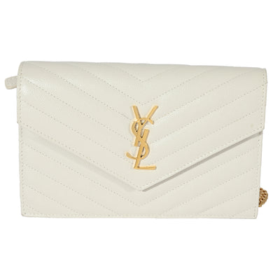 Saint Laurent White Monogram Quilted Cassandre Chain Wallet