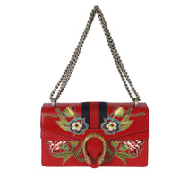 Gucci Red Leather Floral Embroidered Small Dionysus