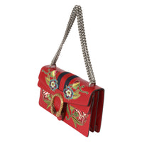 Gucci Red Leather Floral Embroidered Small Dionysus