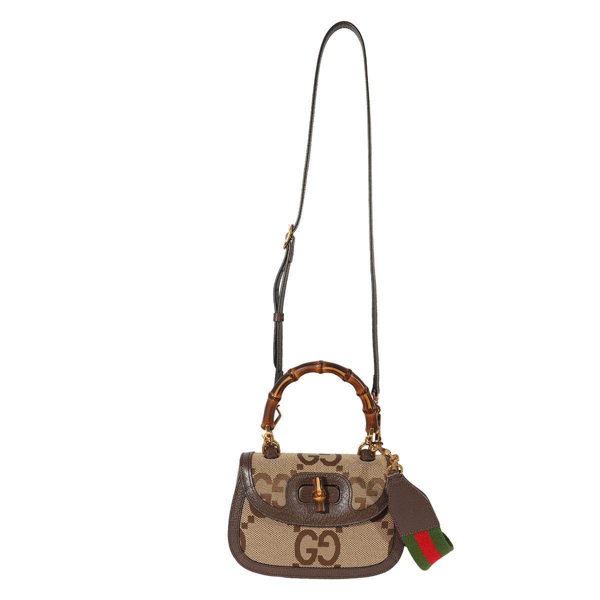 Gucci Bamboo 1947 jumbo GG mini bag in camel and ebony canvas