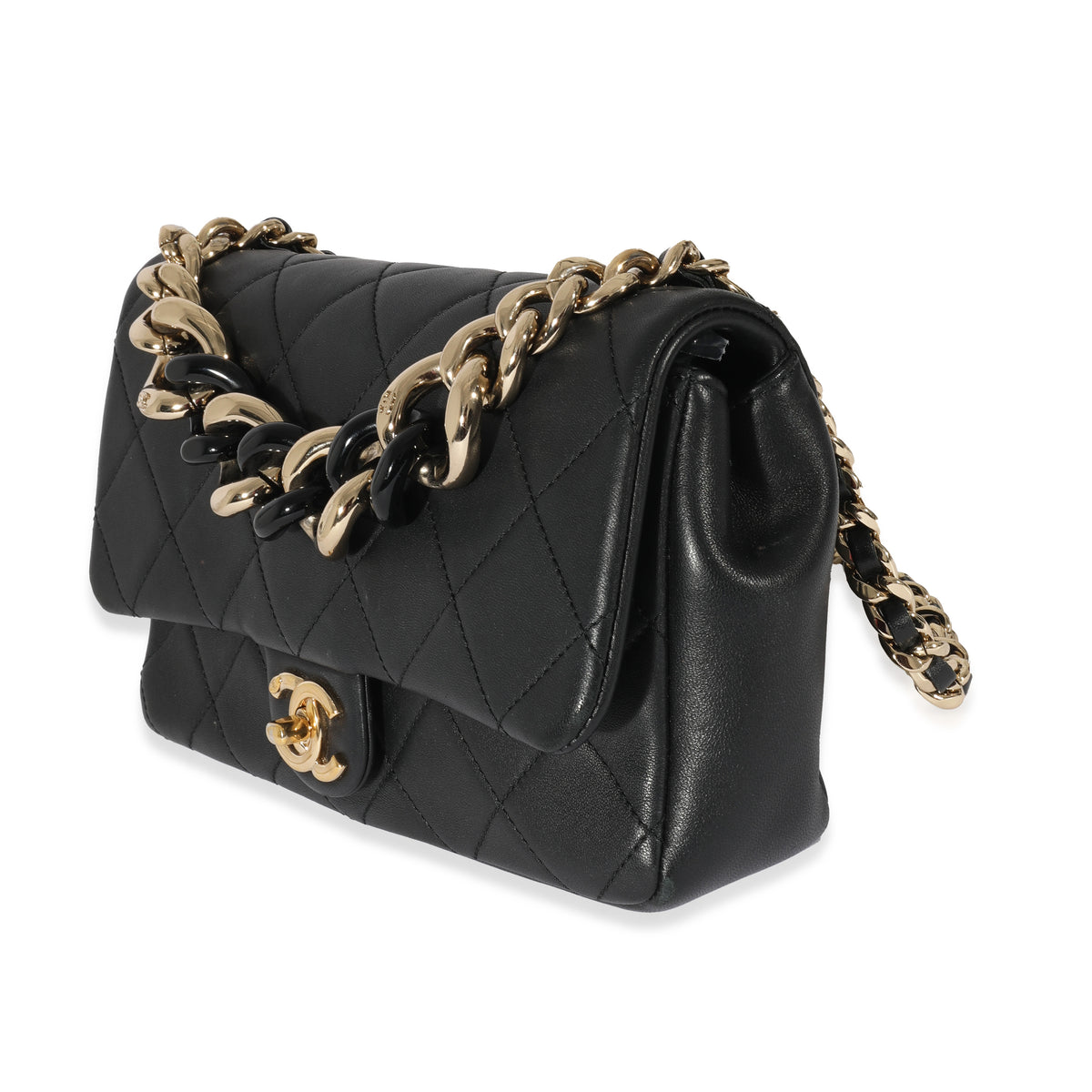 Chanel Resin Chain Black Lambskin Small Elegant Flap