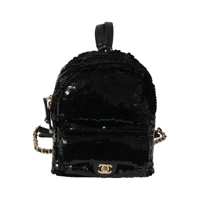 Chanel Black Sequin & Lambskin Small Backpack