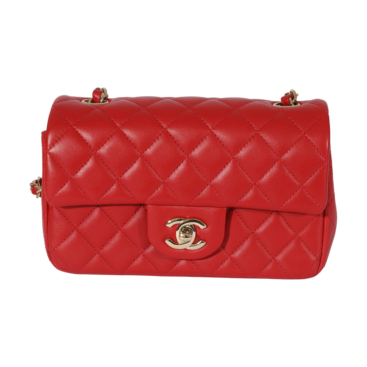 Chanel Red Quilted Lambskin Mini Rectangular Classic Flap Bag
