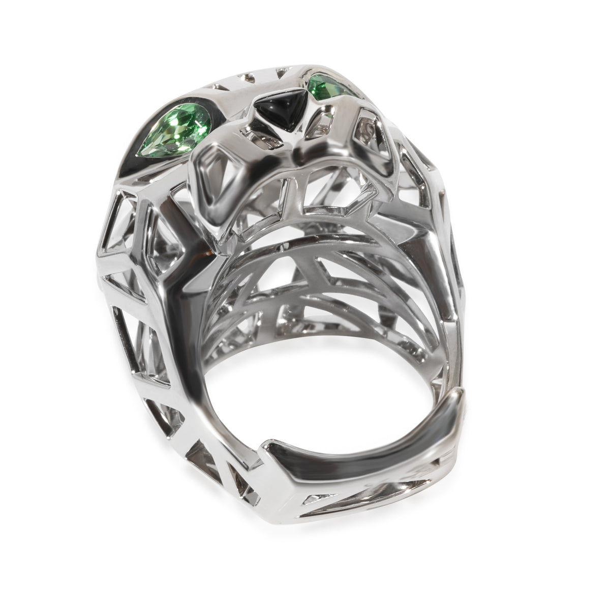 Cartier Panther Panthere 18k White Gold Peridot Onyx Lacquer Large Ring |  Fortrove