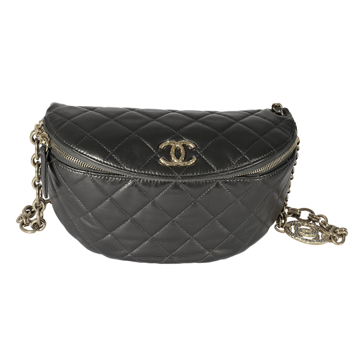Chanel Metallic Quilted Calfskin Jeweled CC Crossbody Bag